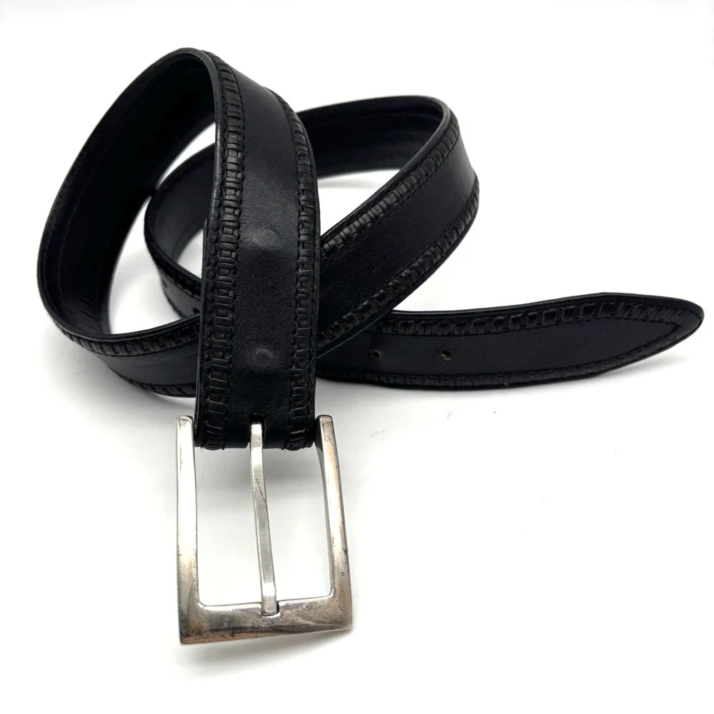 Bill Lavin Soft Collection 38461 Black Italian Calfskin Woven Trim Dress Belt 32